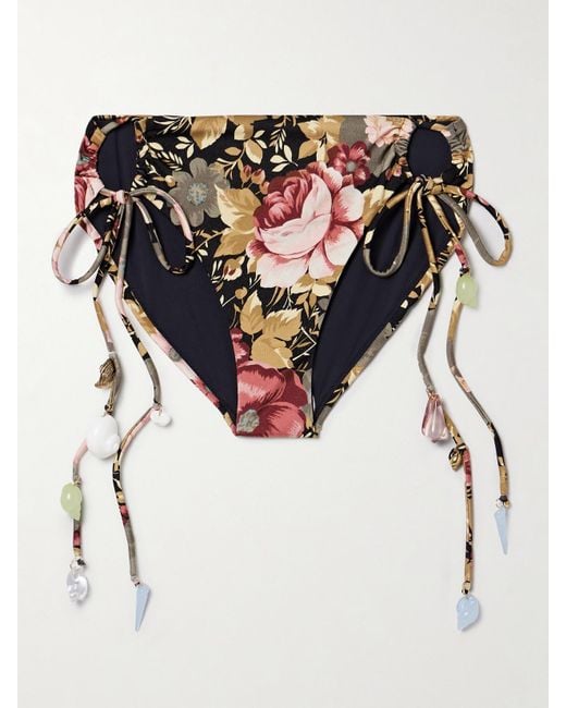 Chloé White Embellished Floral-Print Bikini Briefs