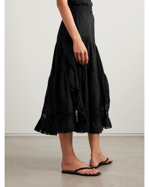 Jupe Midi En Coton Mélangé À Finitions En Dentelle Franca Sea en coloris Black
