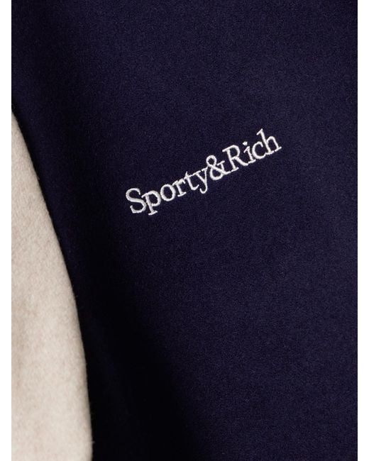 Sporty & Rich Blue New York Yankees Champions Embroidered Wool-Felt Bomber Jacket