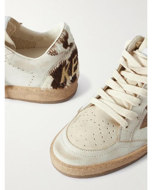 Golden Goose Deluxe Brand White Ball Star Calf Hair And Suede-Trimmed Distressed Leather Sneakers