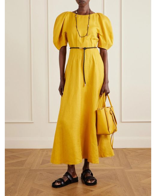 Gabriela Hearst Yellow Ranya Linen Midi Dress