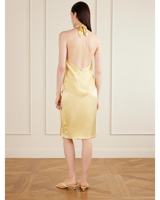 Aflalo Yellow Safira Silk-Satin Halterneck Top