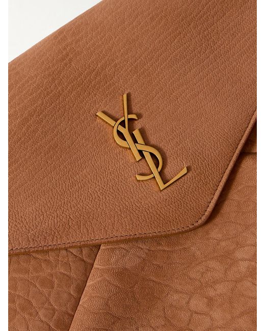 Saint Laurent Brown Cassandre Large Textured-Nubuck Clutch