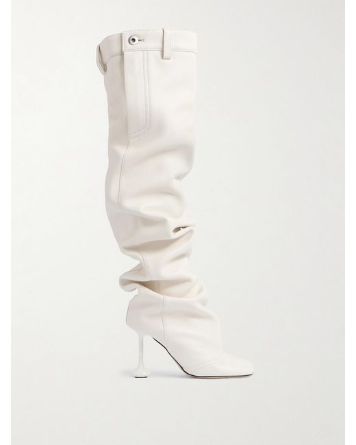 Loewe White Toy Panta Leather Over-The-Knee Boots