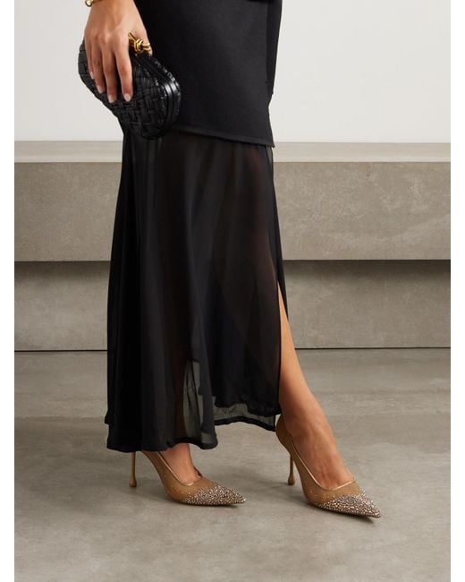 Jimmy Choo Natural Ixia Satin-Trimmed Crystal-Embellished Mesh Pumps
