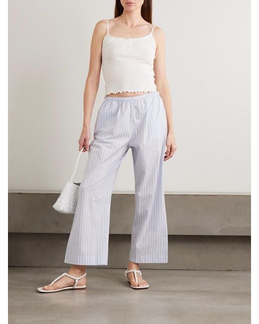 Deiji Studios White Flounce Shirred Cotton And Wool-Blend Top
