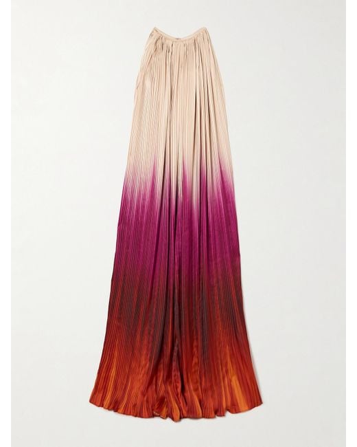 Dima Ayad Red Ombré Plissé-Taffeta Gown