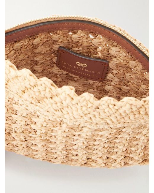 Anya Hindmarch Natural Fish Raffia And Leather-Trimmed Clutch