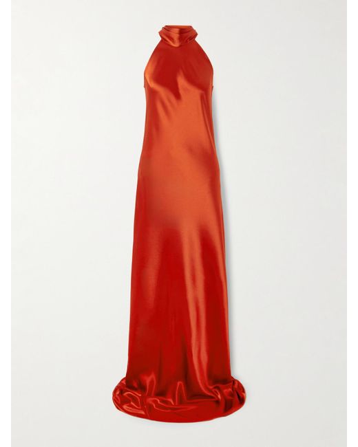 Galvan Red Sienna Satin Halterneck Gown