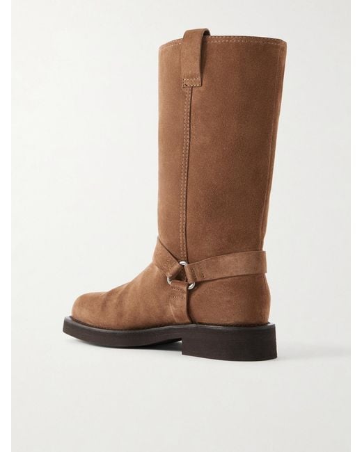 Brunello Cucinelli Brown Bead-Embellished Suede Biker Boots