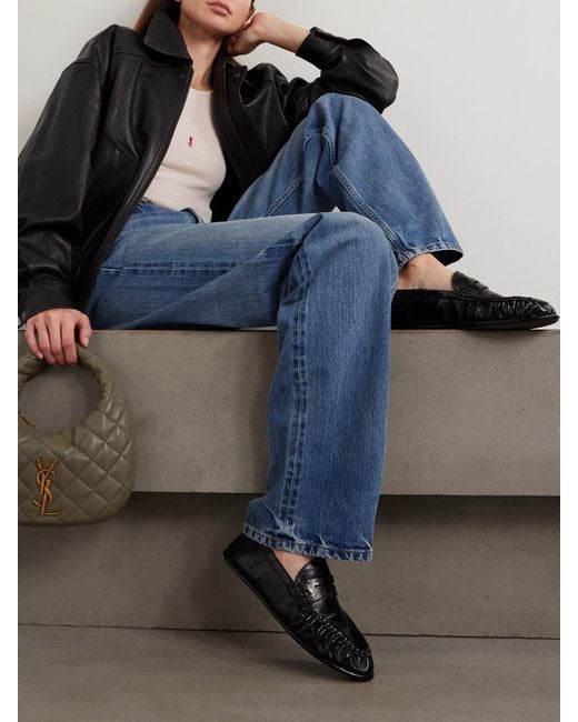 Saint Laurent White Le Loafer Embellished Collapsible-Heel Glossed-Eel Loafers