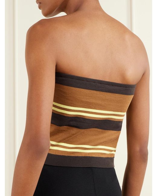 Tibi Natural Strapless Striped Cotton Tank