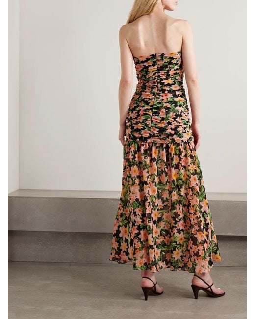 Kika Vargas Natural Viola Lace-Trimmed Floral-Print Chiffon Midi Dress