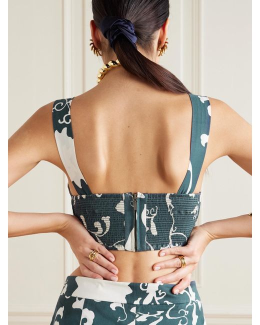 Haut Façon Corset En Coton Effilé À Imprimé Fleuri Et À Plis Dalia Emporio Sirenuse en coloris Blue