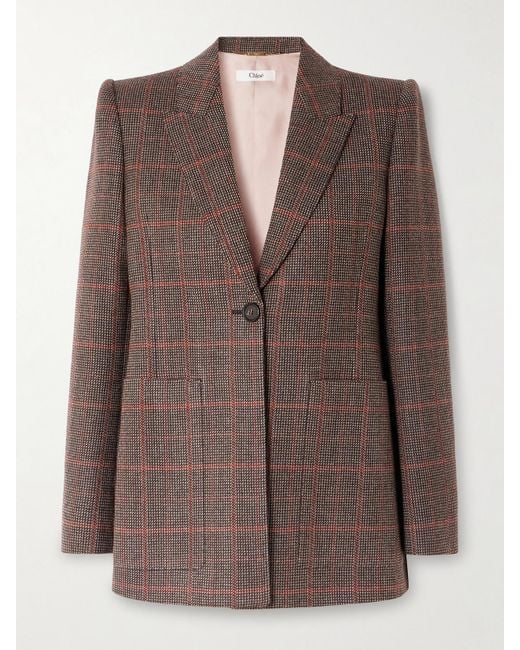 Chloé Brown Checked Wool Blazer