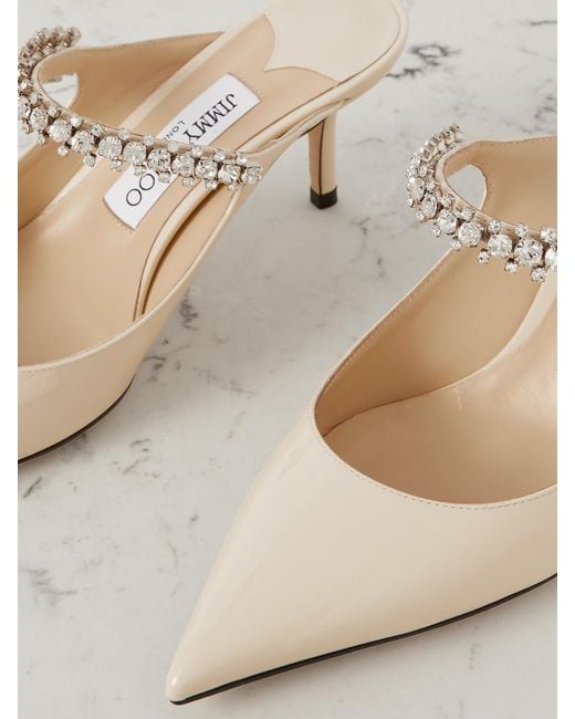 Jimmy Choo White Bing 65 Mules Aus Lackleder Mit Kristallen