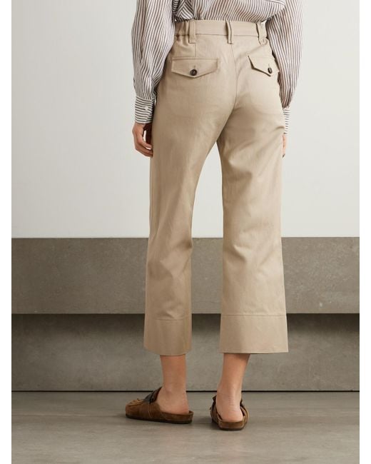 Brunello Cucinelli Natural Verkürzte Hose Mit Geradem Bein Aus Twill Aus Einer Baumwoll-Leinenmischung Mit Zierperlen