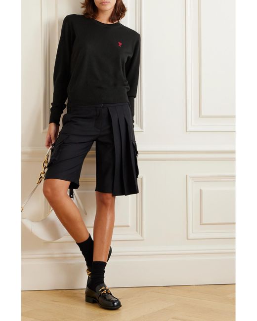 AMI Black Net Sustain Adc Embroidered Merino Wool Sweater