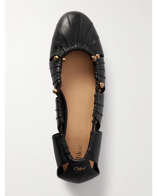 Chloé Black Luna Ballerinas Aus Leder Mit Raffungen, Cut-Outs Und Verzierungen