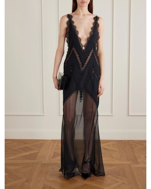 Tom Ford Black Enverse Lace-Trimmed Satin Maxi Dress