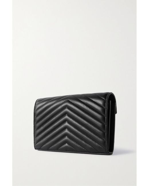 Saint Laurent Black Cassandre Schultertasche Aus Strukturiertem Matelassé-Leder