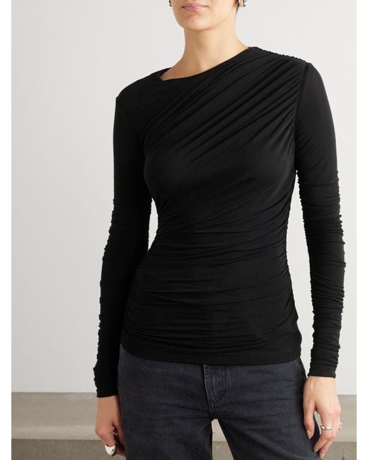 Agolde Black Tania Draped Stretch-Tencel Lyocell Jersey Top