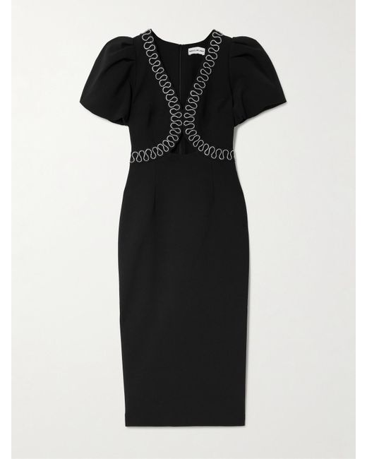 Rebecca Vallance Black Nyx Crystal-Embellished Cutout Crepe Midi Dress