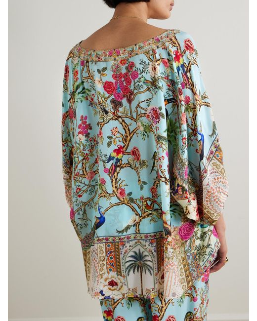 Camilla Multicolor Sultans And Queens Tie-Detailed Embellished Printed Silk-Crepe Blouse