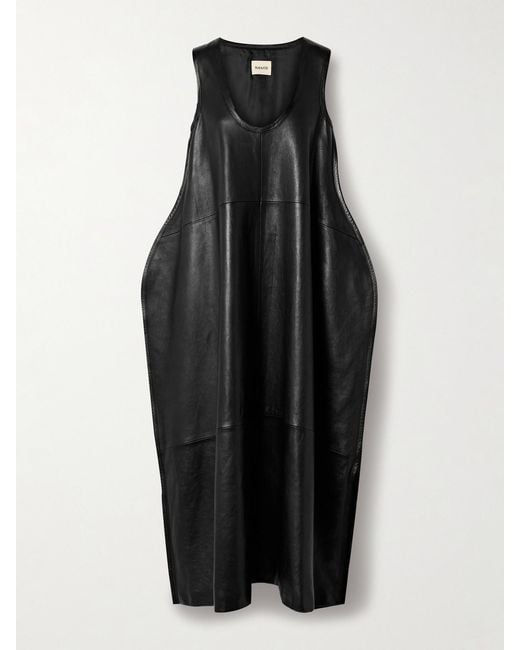 Khaite Black Coli Leather Midi Dress