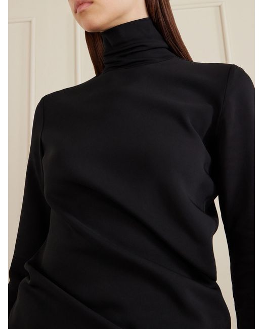 Totême Black Gathered Cady Turtleneck Blouse