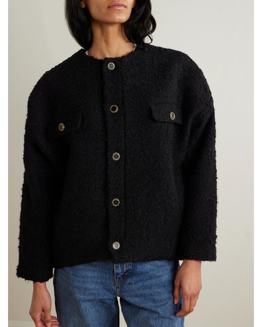 FRAME Black Cocoon Oversized Cotton-Blend Bouclé Jacket