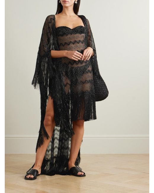 Missoni Black Mare Fringed Striped Metallic Crochet-Knit Kaftan