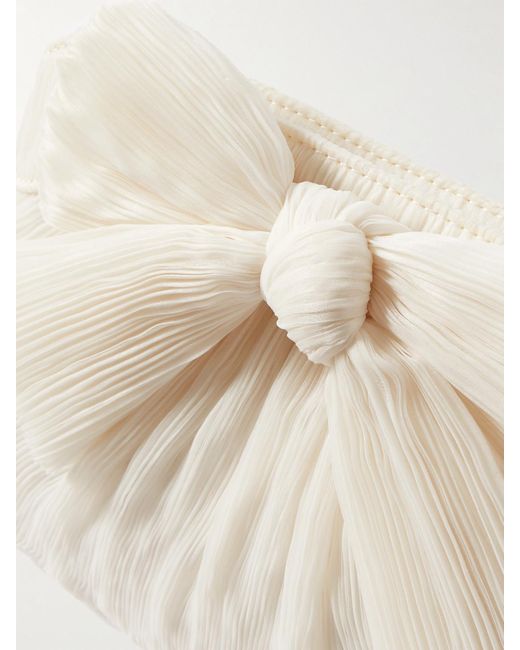 Loeffler Randall Natural Rayne Bow-Embellished Plissé-Organza Clutch