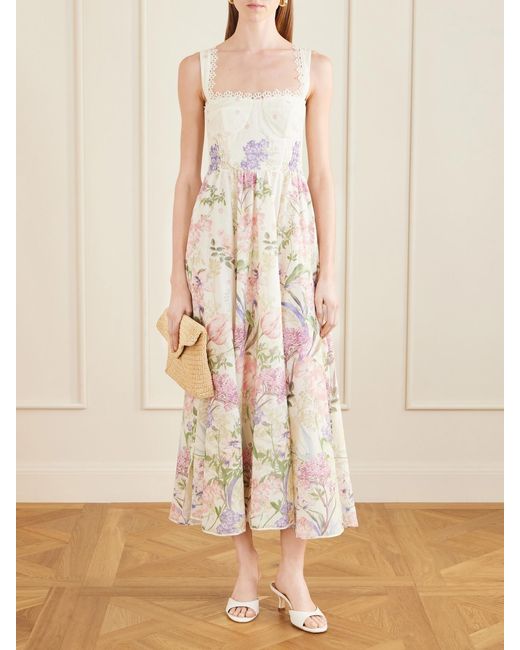 Charo Ruiz White Crissy Floral Printed Cotton-Blend Maxi Dress