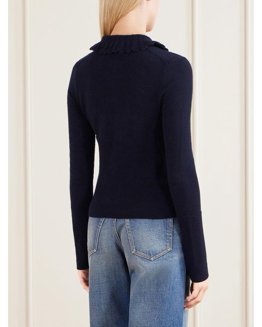 Chloé Blue Logo-Embroidered Wool Cardigan