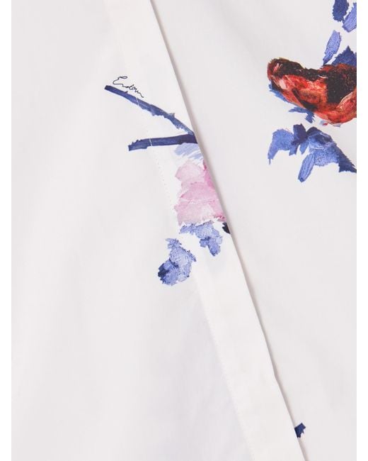 Erdem Gray Tiered Floral-Print Cotton-Poplin Mini Shirt Dress