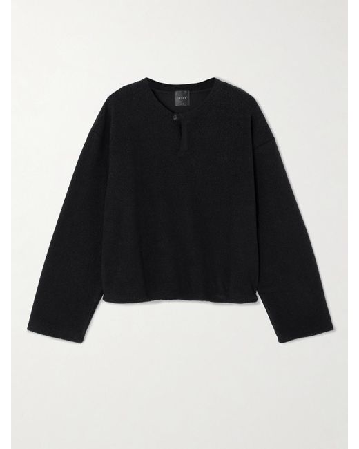 Leset Black Teddy Fleece Henley Top