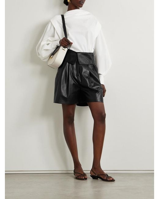 Salon 1884 Black Net Sustain Marca Layered Leather Shorts