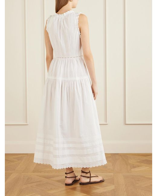 Doen White Hortense Pintucked Embroidered Organic Cotton Midi Dress