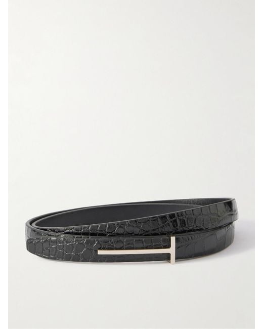 Tom Ford Black Croc-Effect Leather Belt