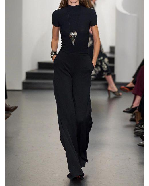 Ralph Lauren Blue Stretch-Jersey Mid-Rise Wide-Leg Pants