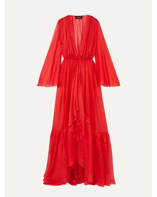 Rasario Red Ruffled Silk-chiffon Jacket