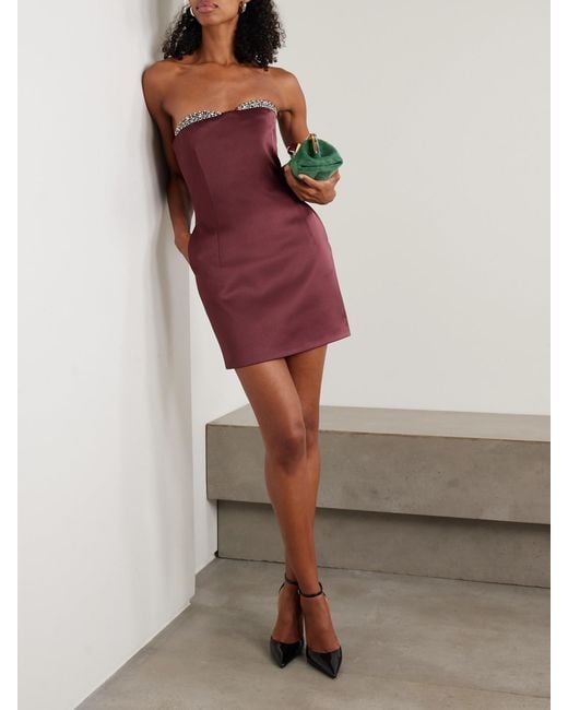 The New Arrivals Ilkyaz Ozel Purple Noélie Strapless Crystal-Embellished Satin Mini Dress
