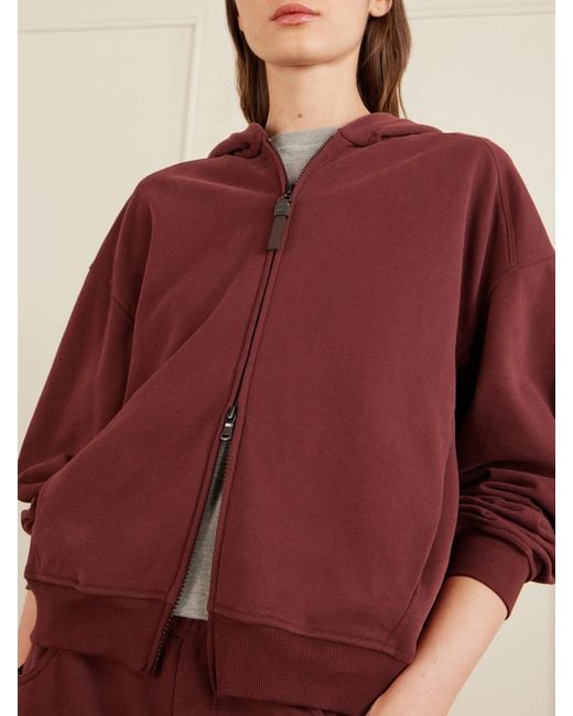 Brunello Cucinelli Red Bead-Embellished Cotton-Jersey Zip-Up Hoodie