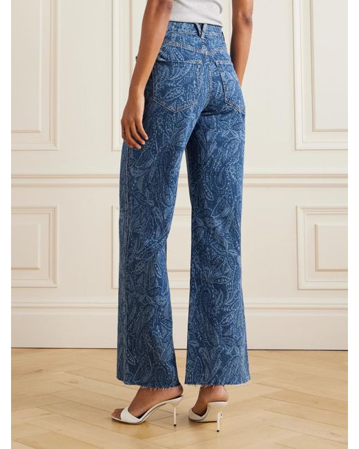 Veronica Beard Blue Taylor Paisley-Print High-Rise Wide-Leg Jeans