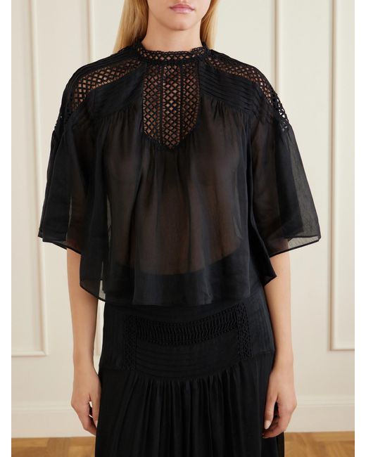 Isabel Marant Blue Parina Lace-Trimmed Woven Blouse