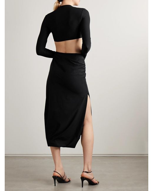 Maygel Coronel Black Damasco Appliquéd Cutout Stretch-Jersey Midi Dress