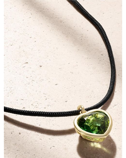 Ileana Makri Natural Heart Of Gaia 18-Karat Tourmaline, Diamond And Cord Necklace
