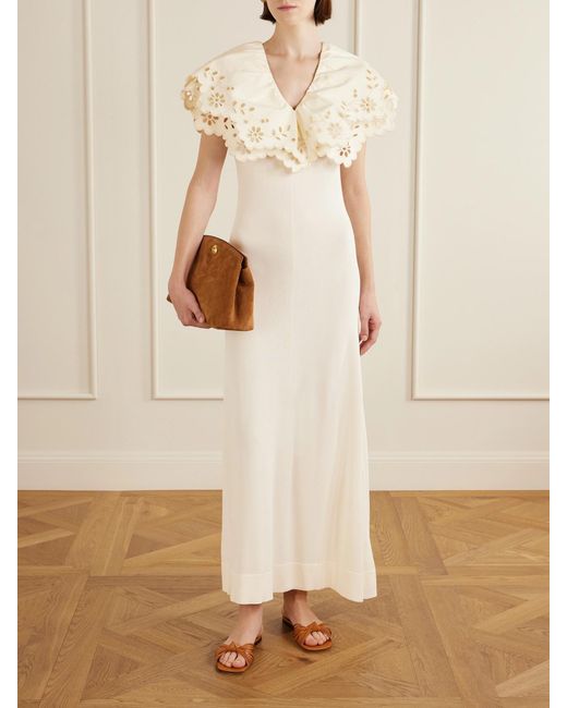 Altuzarra White Penrose Broderie Anglaise-Trimmed Jersey Maxi Dress