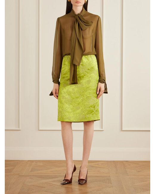 Saint Laurent Natural Crepe Mesh Silk Blouse